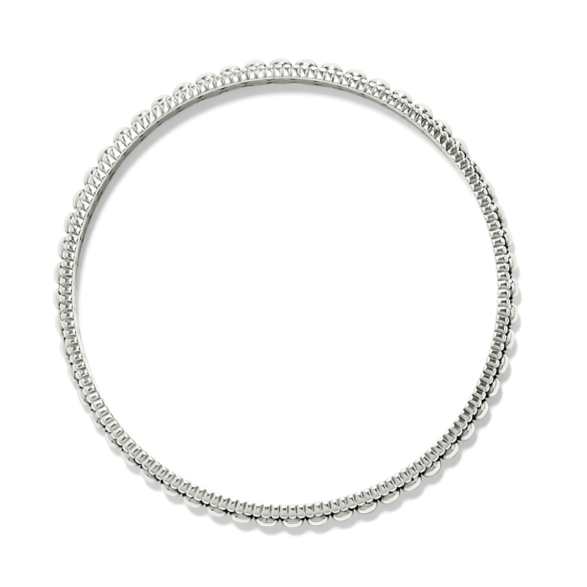 Silver plated slim bangle with pierced channel beads and linear textured sides