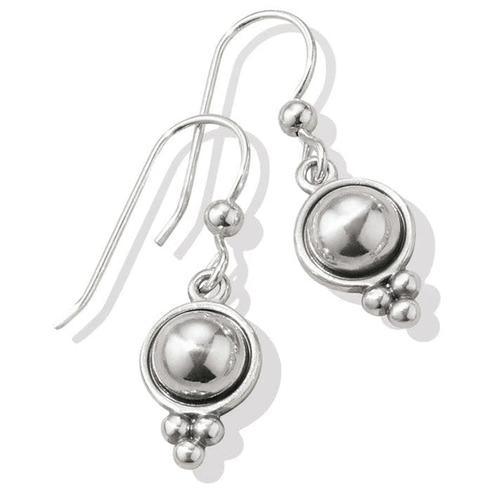 Silver plated French wire earrings featuring sculpted beading stud ornamentation with a modern silhouette.