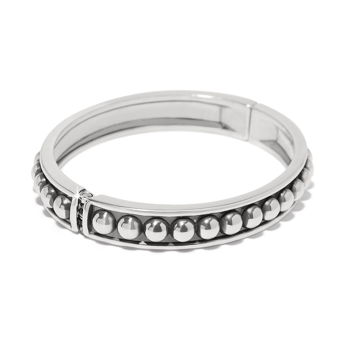 Silver plated hinged bangle with stud detail