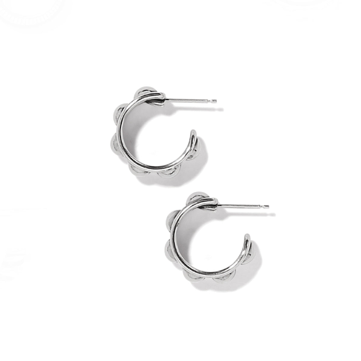 Silver plated post hoop earrings with dark antiqued silver channel domes