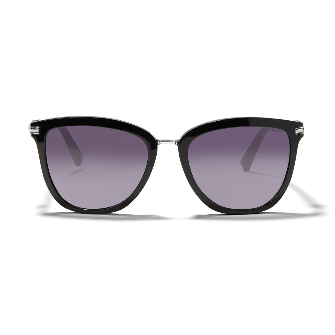 Cat eye sunglasses in black with silver plated accents offering UV protection.