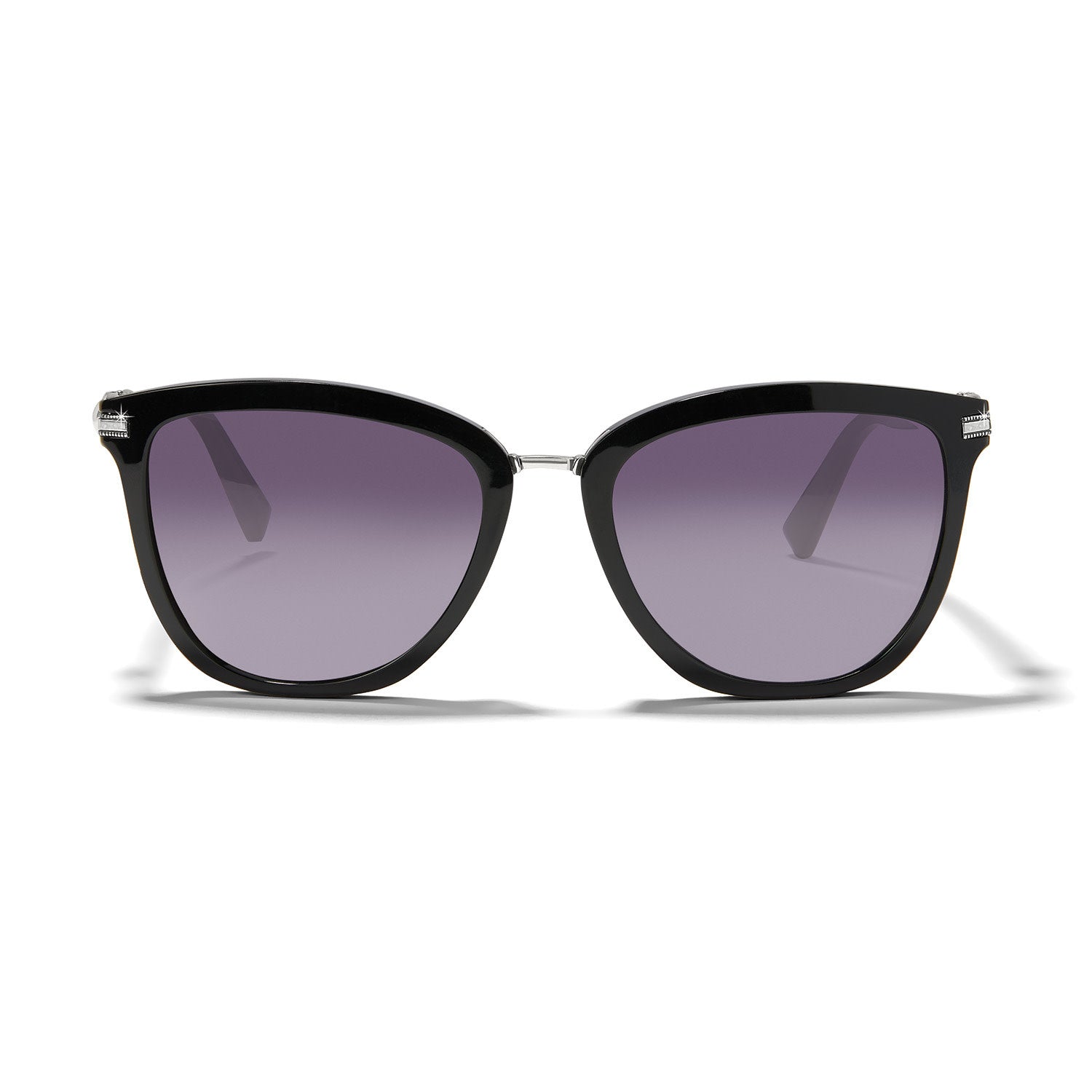 Cat eye sunglasses in black with silver plated accents offering UV protection.