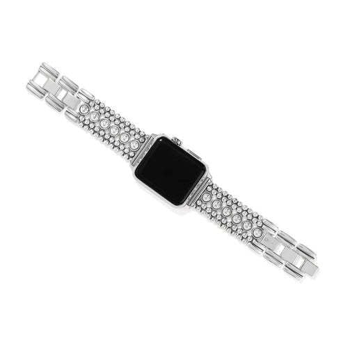Silver plated wide watch band with fold-over clasp extenders designed to fit 38mm and larger cases.