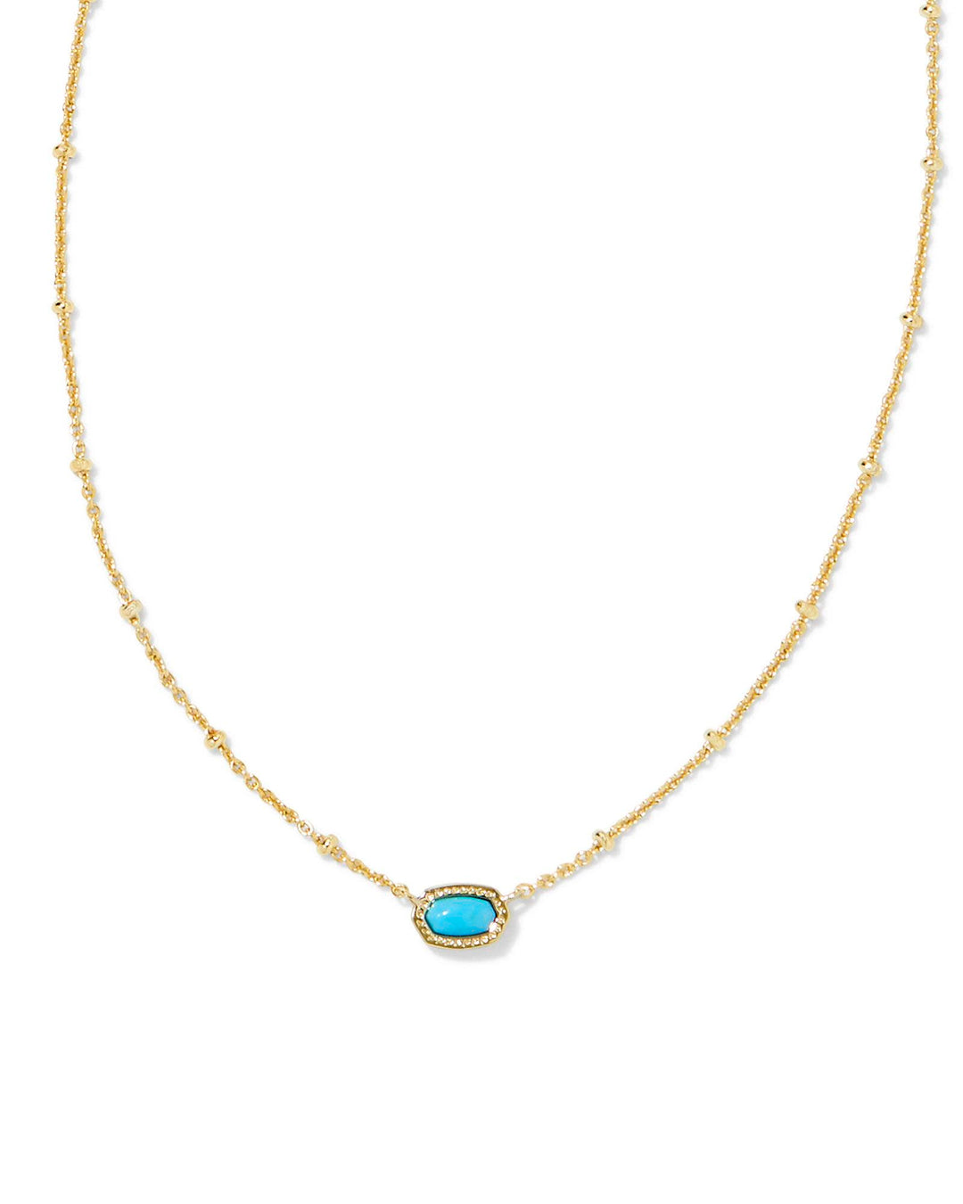 Mini Elisa Satellite Short Pendant Gold Necklace with a small oval turquoise stone.