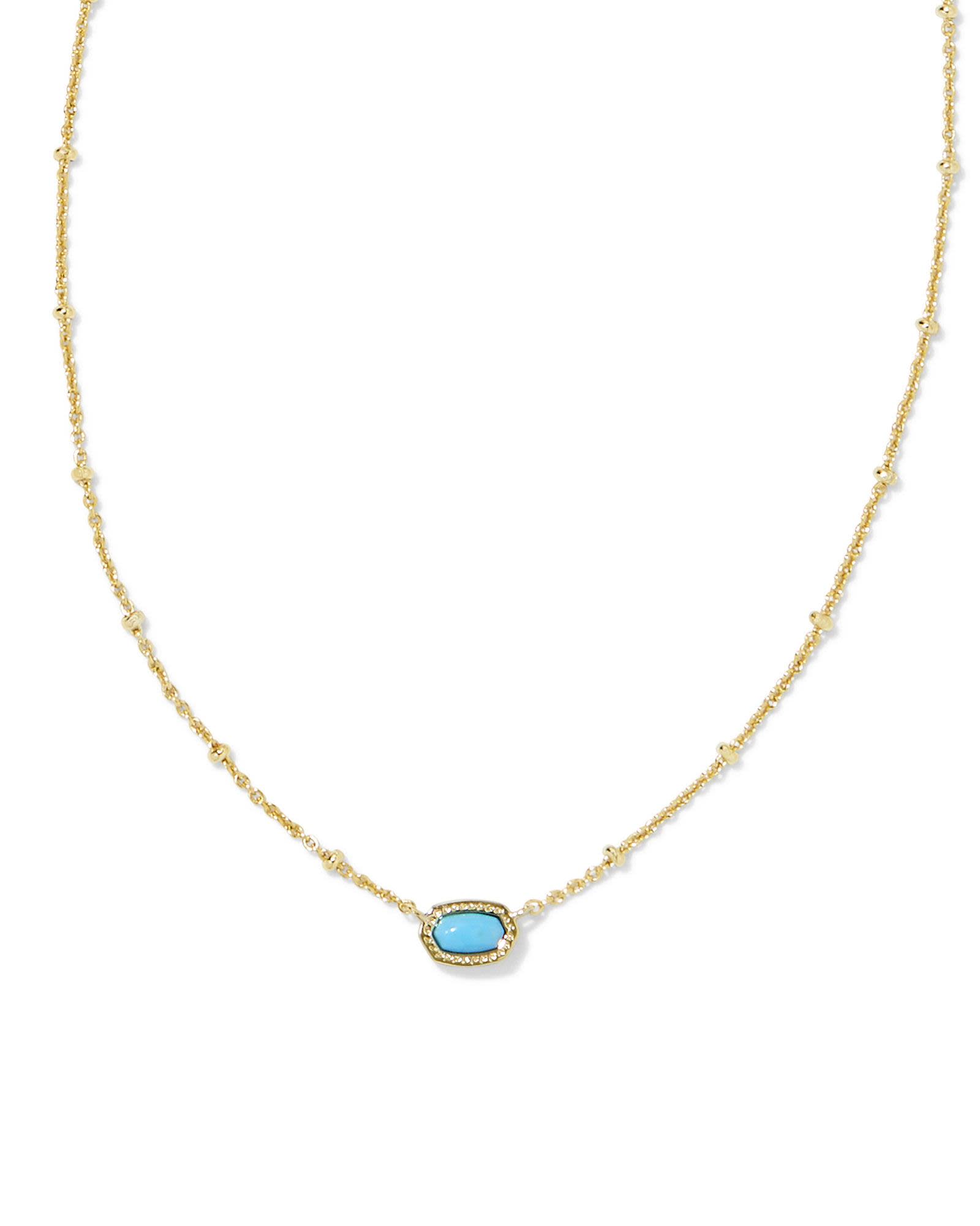 Mini Elisa Satellite Short Pendant Gold Necklace with a small oval turquoise stone.