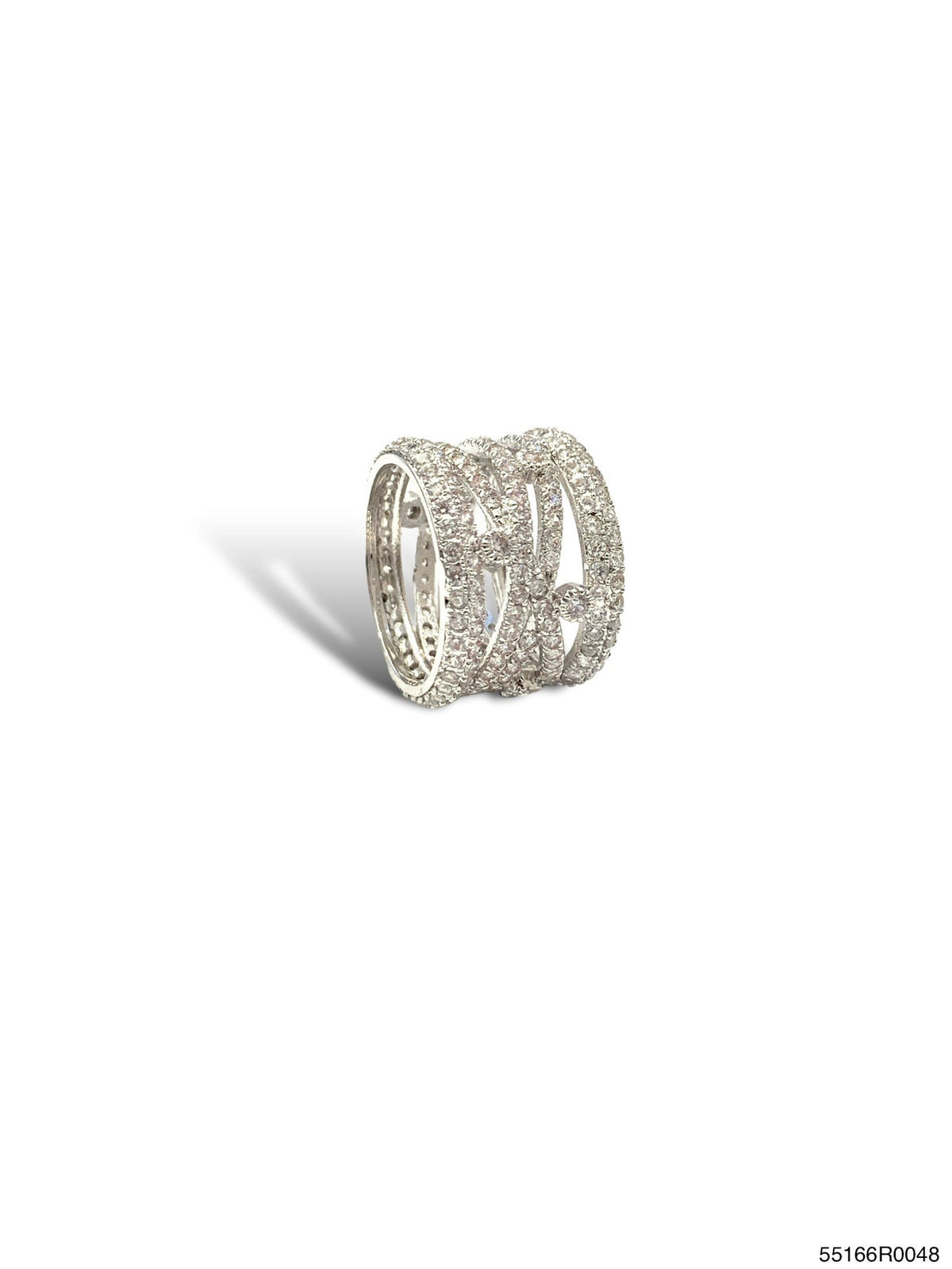 Silver River Band ring featuring a crisscross layered band design.