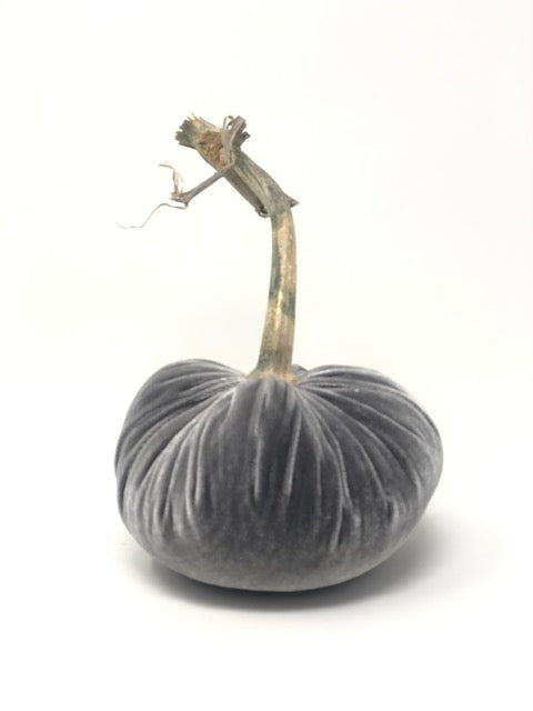 Handmade orange velvet pumpkin with a natural stem.