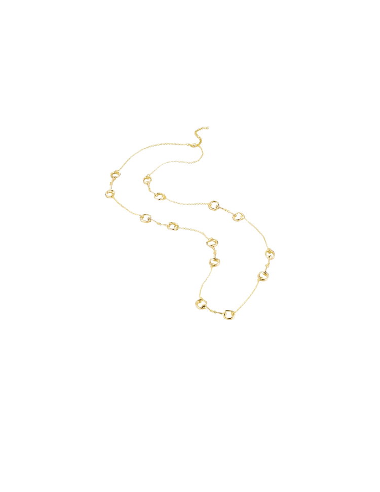 Gold horse bit station necklace with a delicate chain and adjustable clasp.