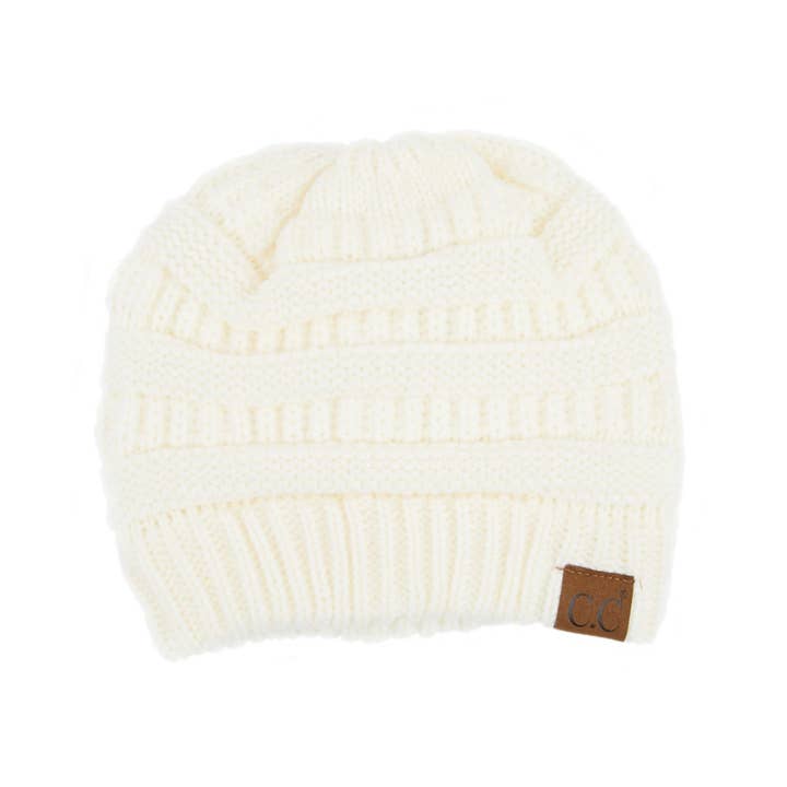 Lined beanie in solid dark gray acrylic with a ribbed knit silhouette.