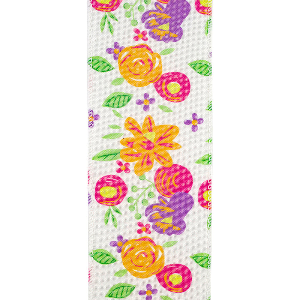 Sahara Floral wired edge trim in polyester with a floral pattern.