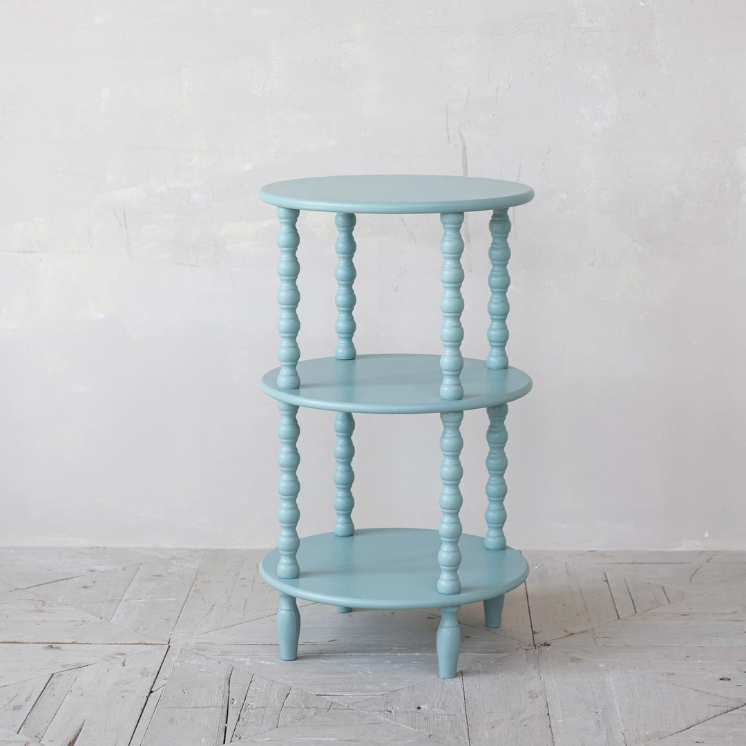 Wood Table with 2 Shelves & Turned Legs - Blue