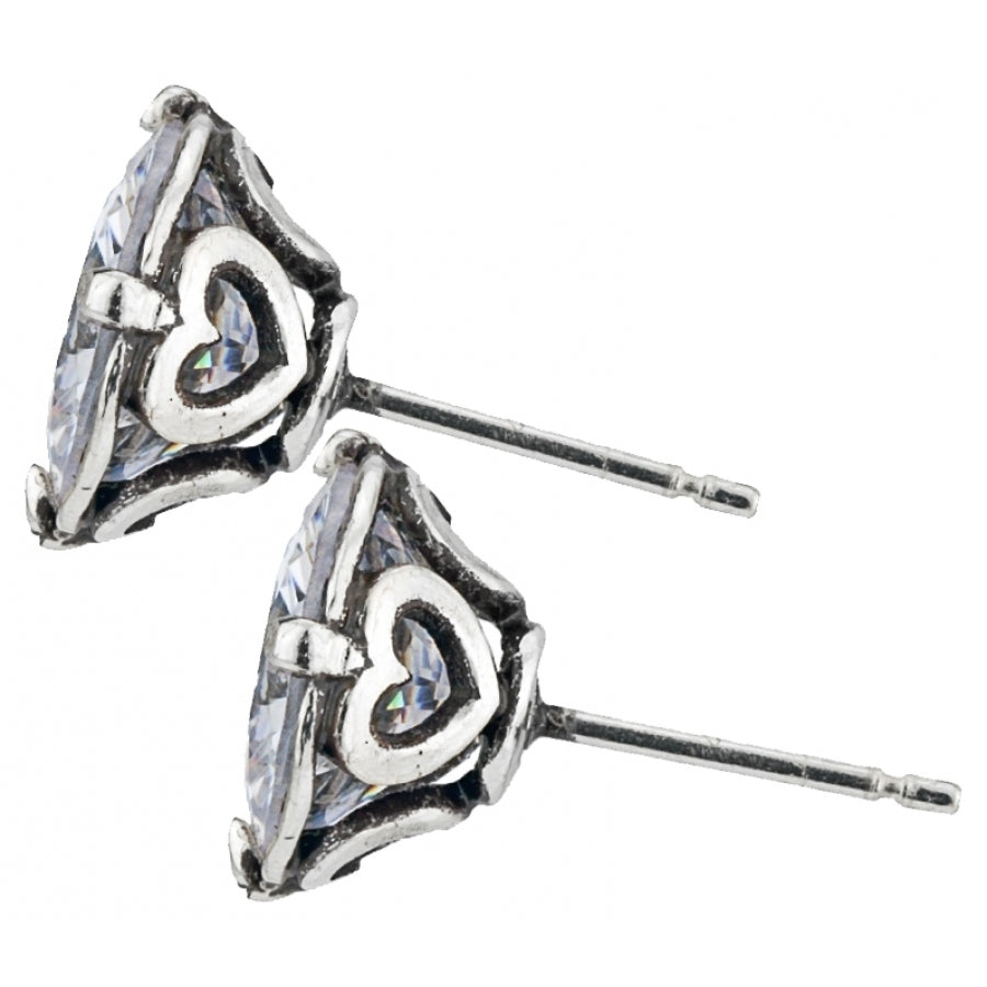 Silver plated cubic zirconia post earrings with flat disc backs
