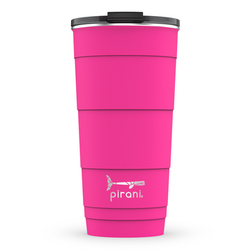 Stackable stainless steel tumbler with powder coat finish in matte black.