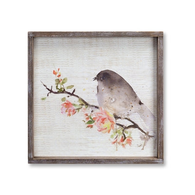 Square framed plaque with bird silhouette on textured background
