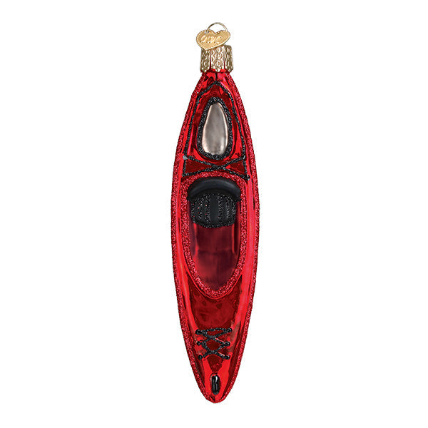 Red kayak ornament measuring 5.25 inches tall with a detailed boat silhouette.