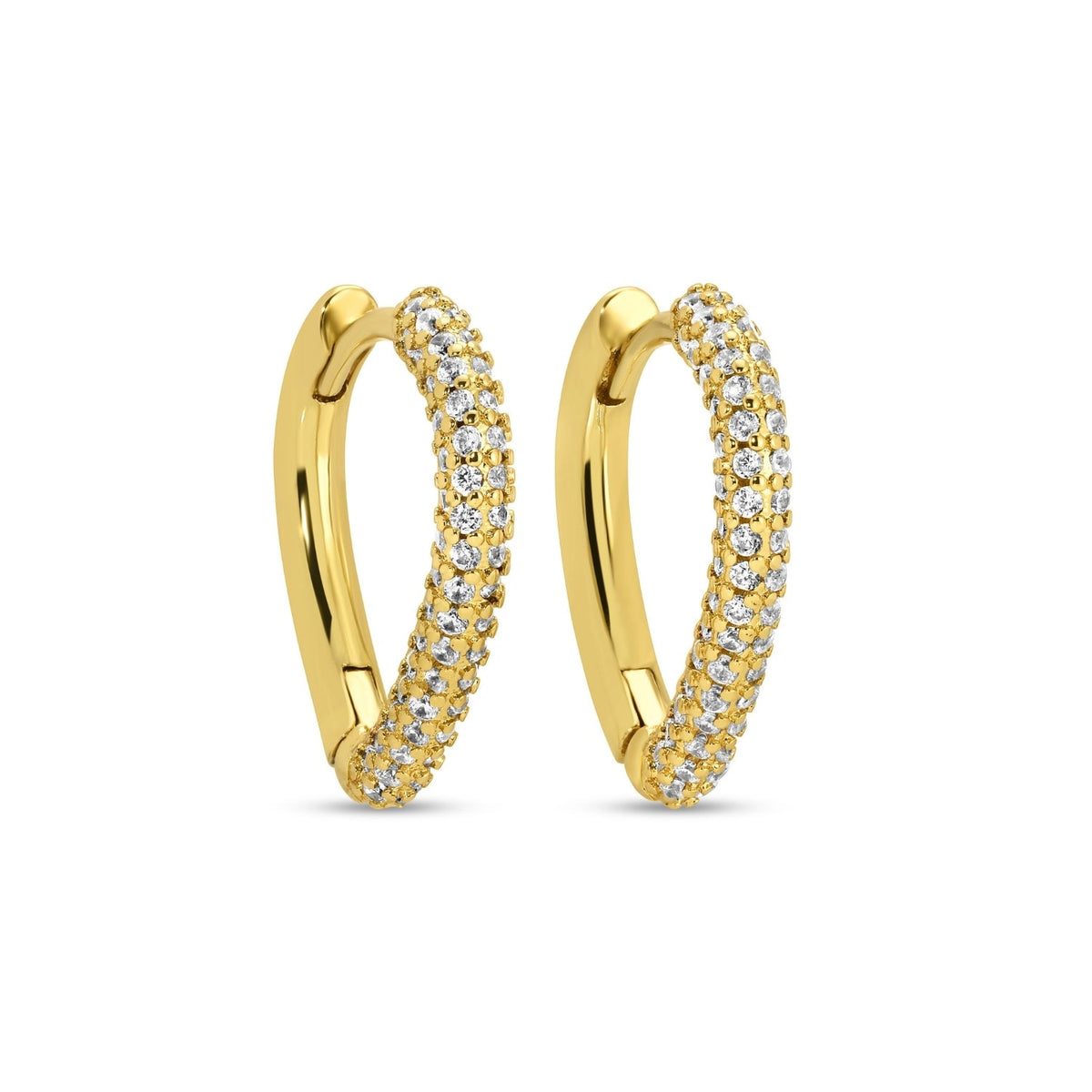 .6-inch drop brass base cubic zirconia huggie earrings with pave stone detailing