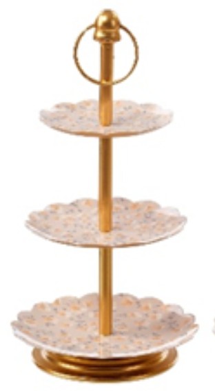 Three-tier decorative tray with a natural wood finish.