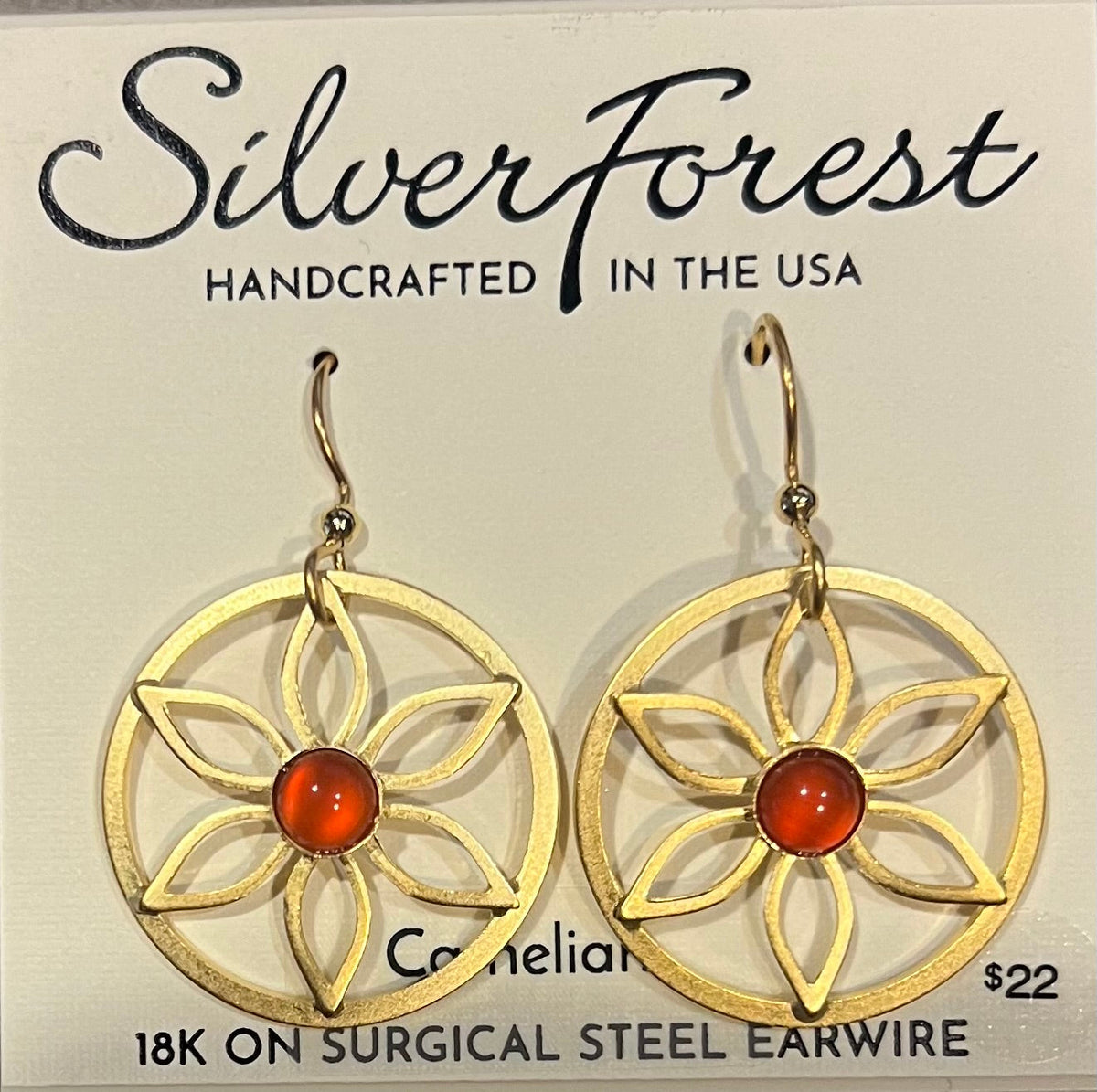 Open flower earring with stone accent in surgical steel fish-hook back