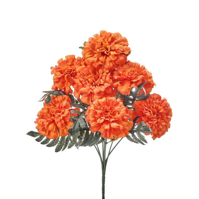 Marigold bush artificial plant with yellow flowers in a green pot