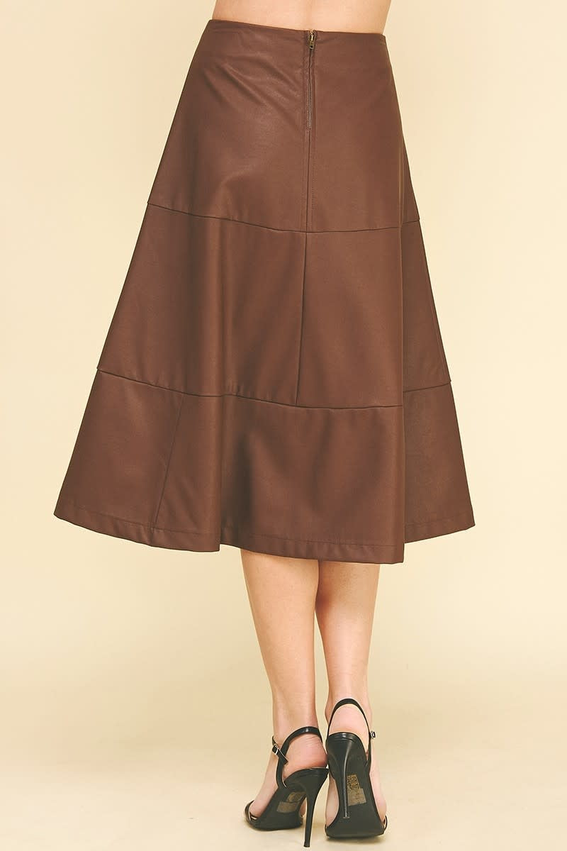 Lyka Pu Leather Tiered A-line Skirt