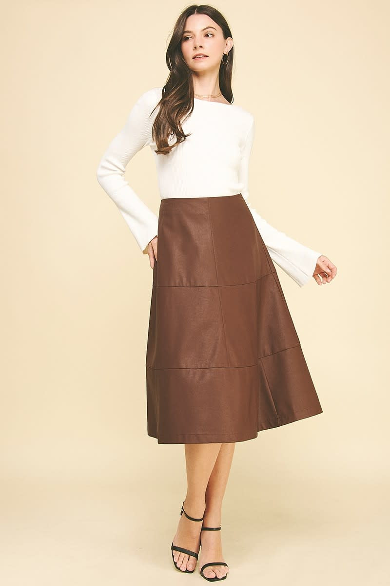 Lyka Pu Leather Tiered A-line Skirt