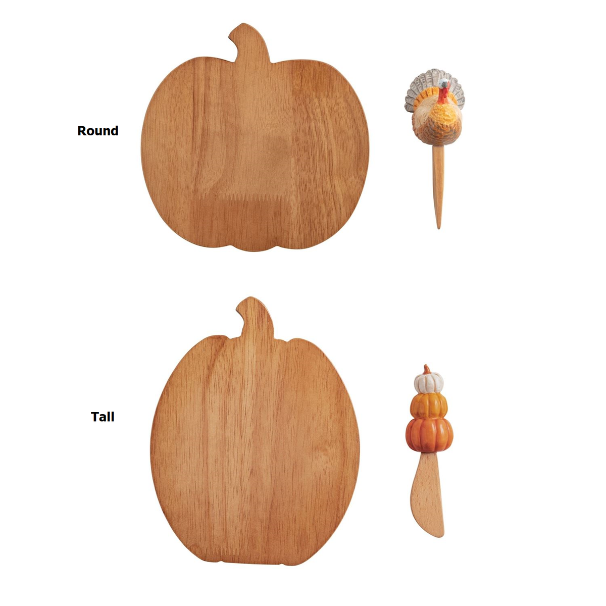Round wooden pumpkin board with hand-painted ceramic topper on attached spreader.
