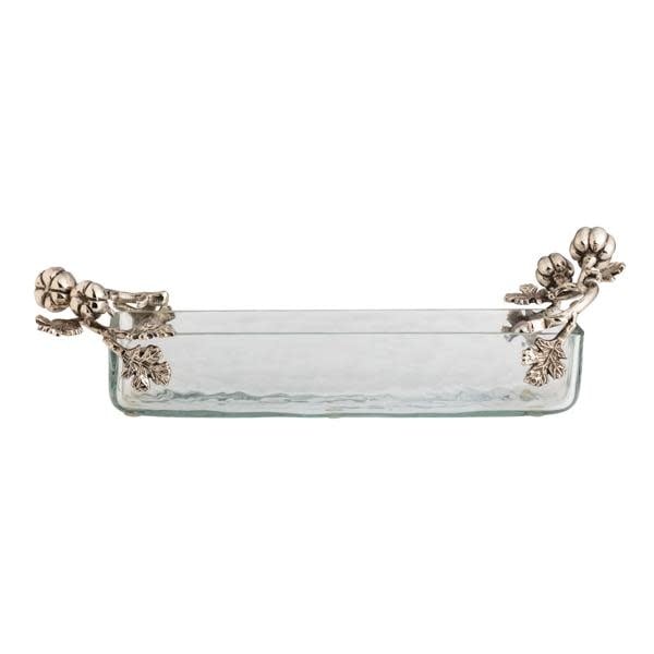 Glass pumpkin-shaped cracker dish with cast aluminum handles