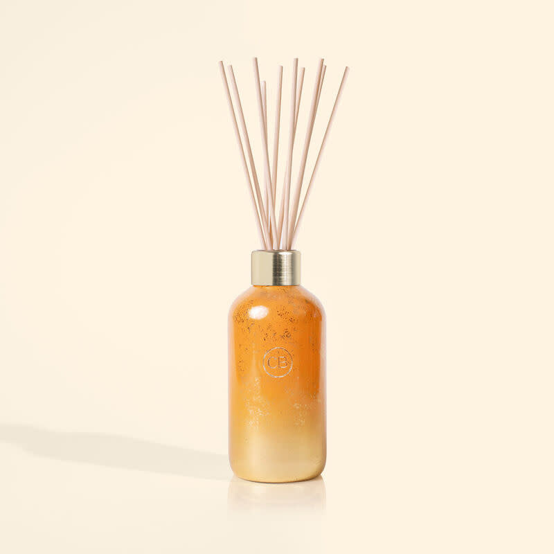 Pumpkin Dulce Glimmer reed diffuser bottle with champagne glitter finish and white pumpkin scent.