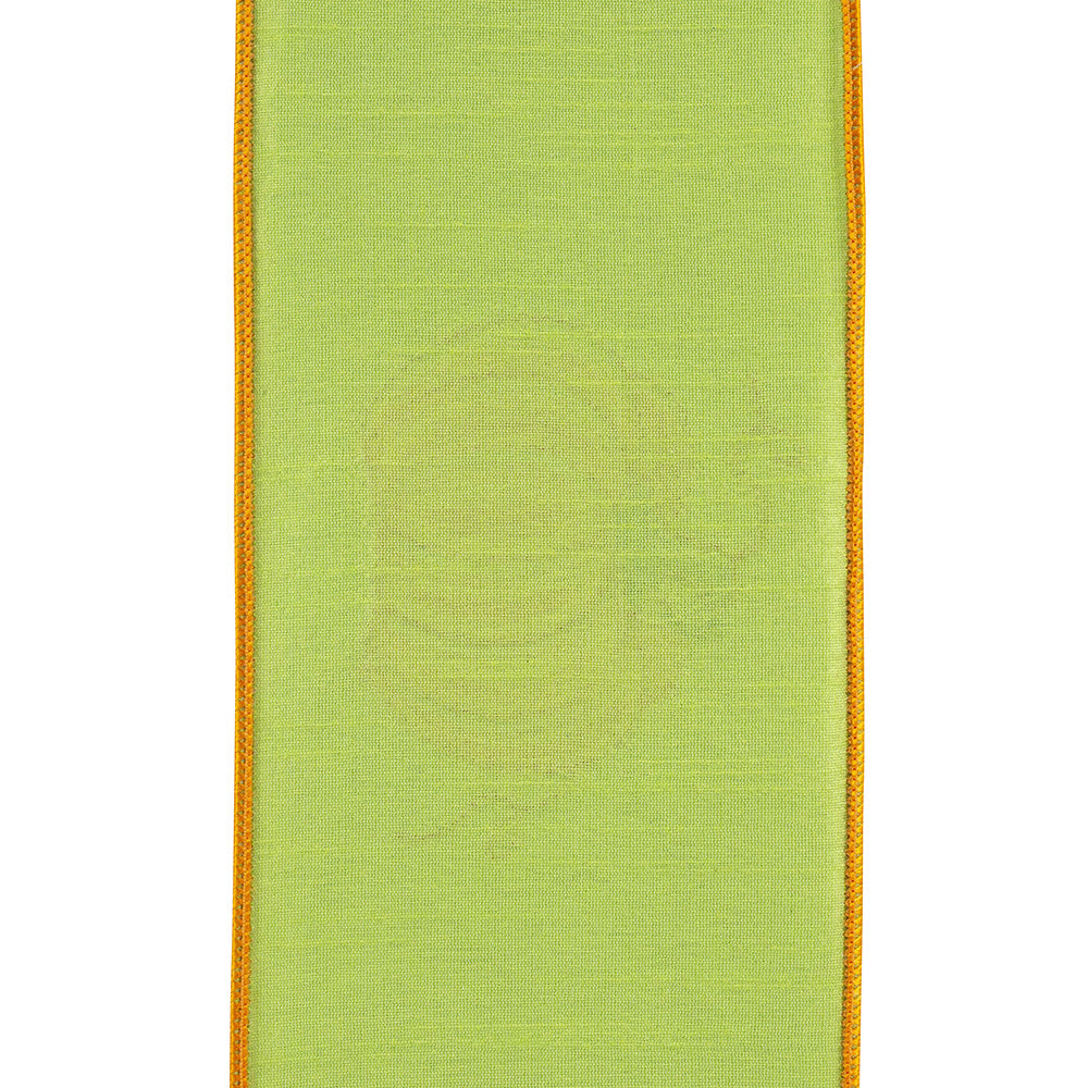Citrus green ribbon with a faint pumpkin pattern and orange wired edges.