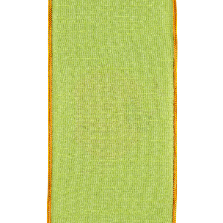 Citrus green ribbon with a faint pumpkin pattern and orange wired edges.