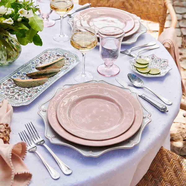 Blush ceramic dessert plate with smooth rounded rim