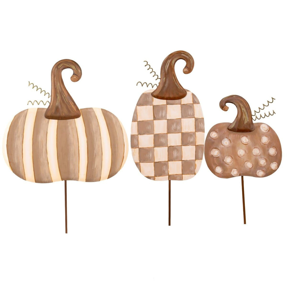 Putty-colored pumpkin decor stake with neutral finish