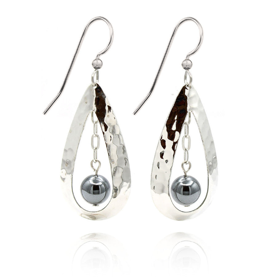 Silver Contemporary Teardrop & Bead Earrings