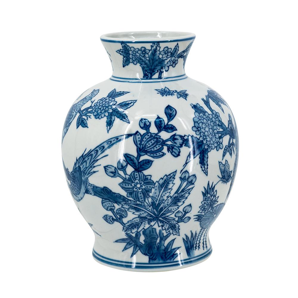 Blue white porcelain teardrop vase with nature-inspired organic shape