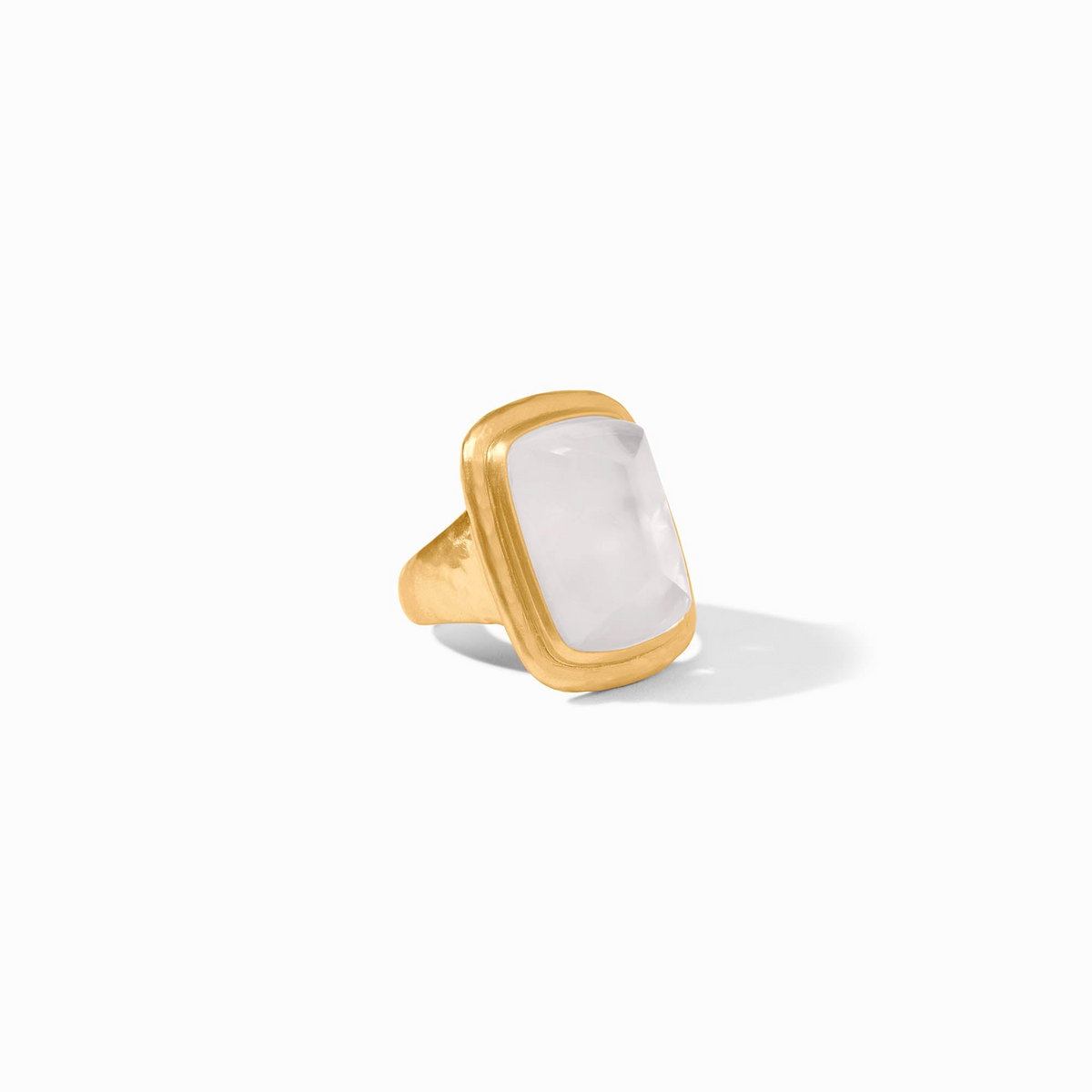 Sahara Stone Ring in 24K gold plate with a rectangular white glass stone.