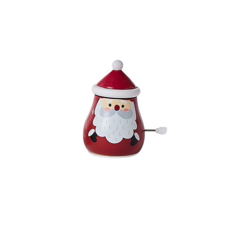 Wooden wind-up spinning toy shaped like Santa Claus in a red suit with a white beard.