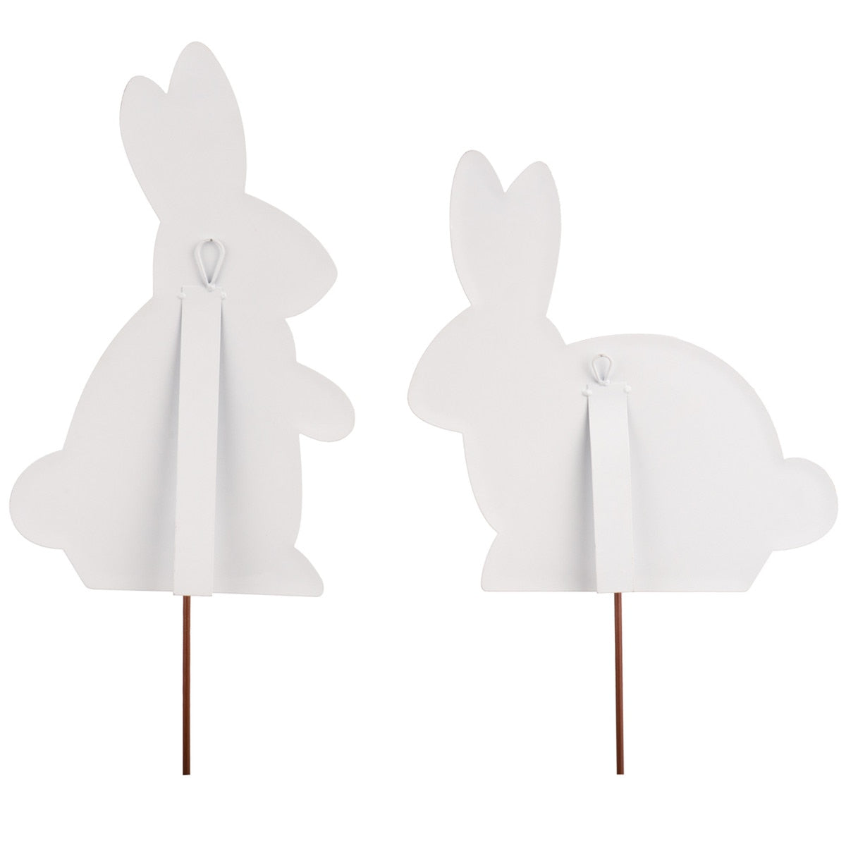 Bowtiful Bunnies decorative bunny stake with hanging loop in natural wood finish.