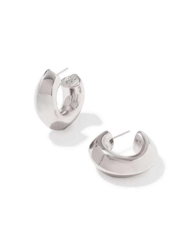 Pair of silver-tone Embry Hoop Earrings with a chunky, high-shine finish and ear post closures.