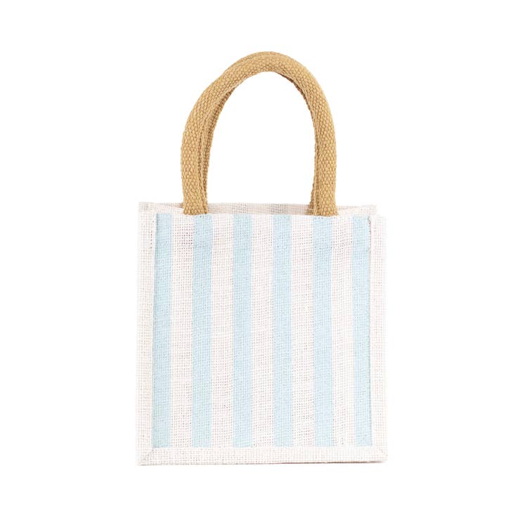 White Stripe Petite gift tote bag with blue accents