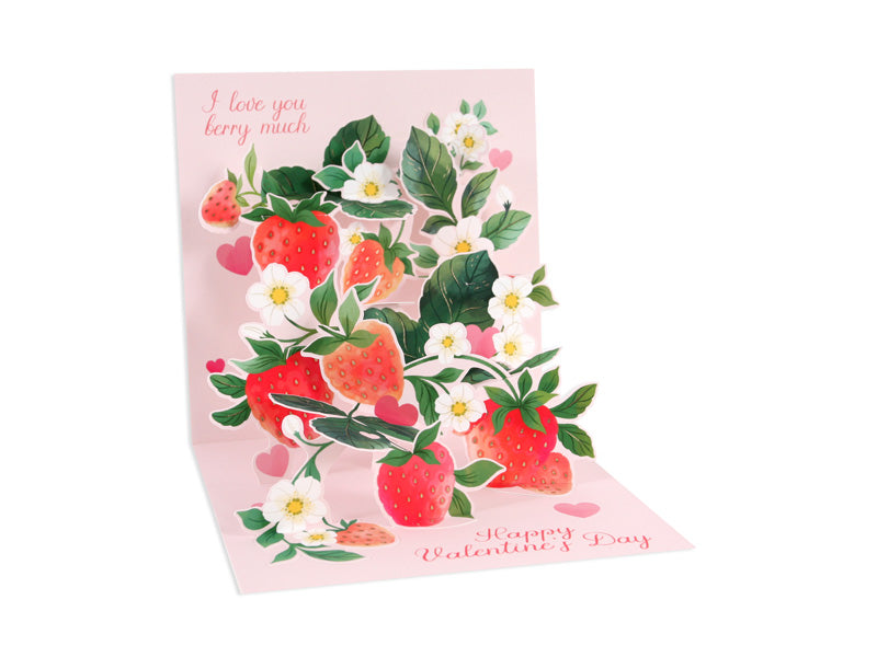 White Valentine's Day card with gold foil text reading 'I Love You Berry Much' and a red berry graphic.