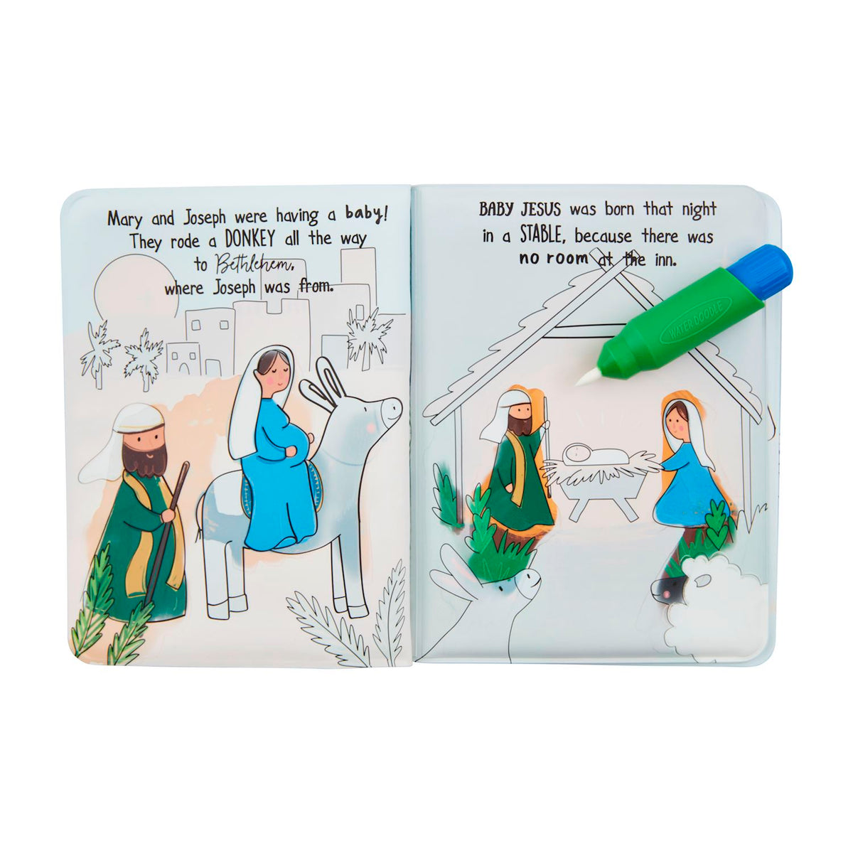 Nativity watercolor wizard book with plastic cover featuring a colorful fantasy illustration.