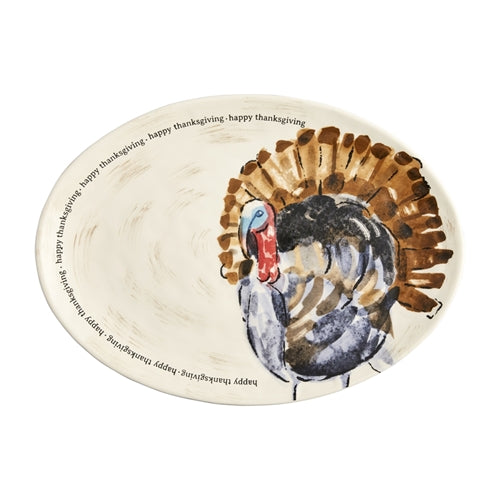 Rectangular ceramic turkey serving platter in white with a subtle rim.