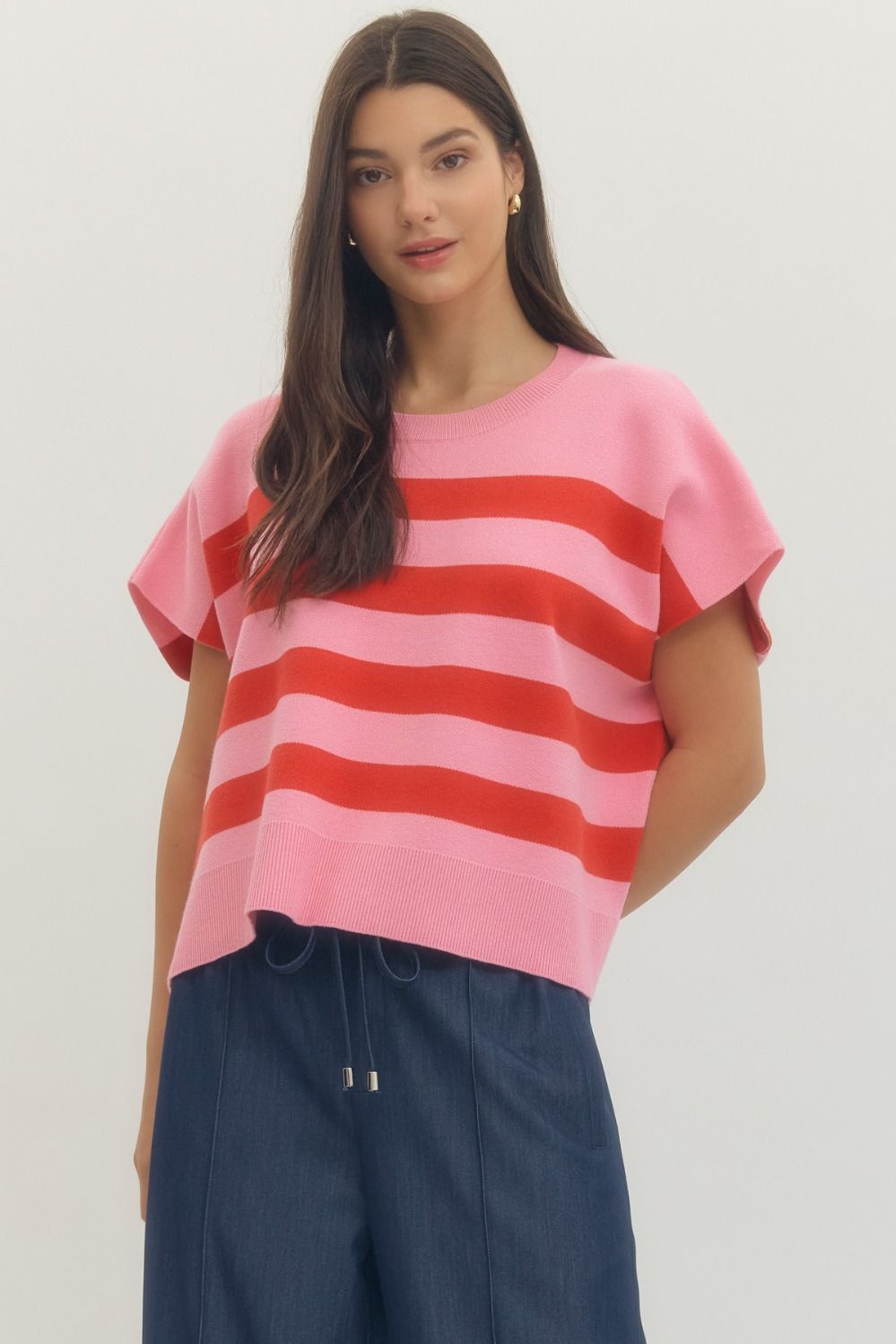 Cindy Solid Short Sleeve Knit Top