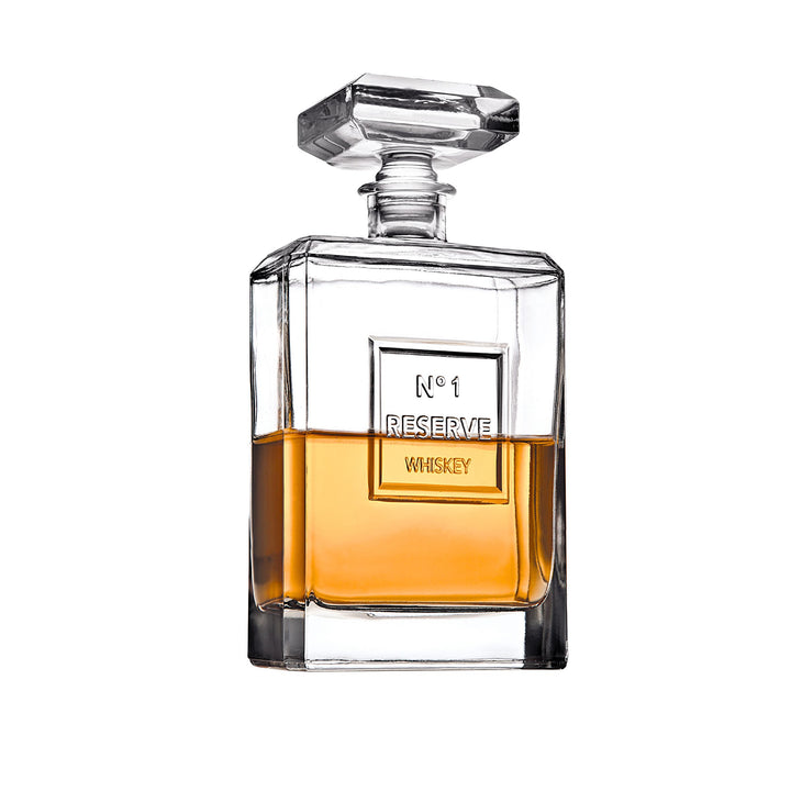Reserve Whiskey Decanter in clear glass with a curved spout silhouette