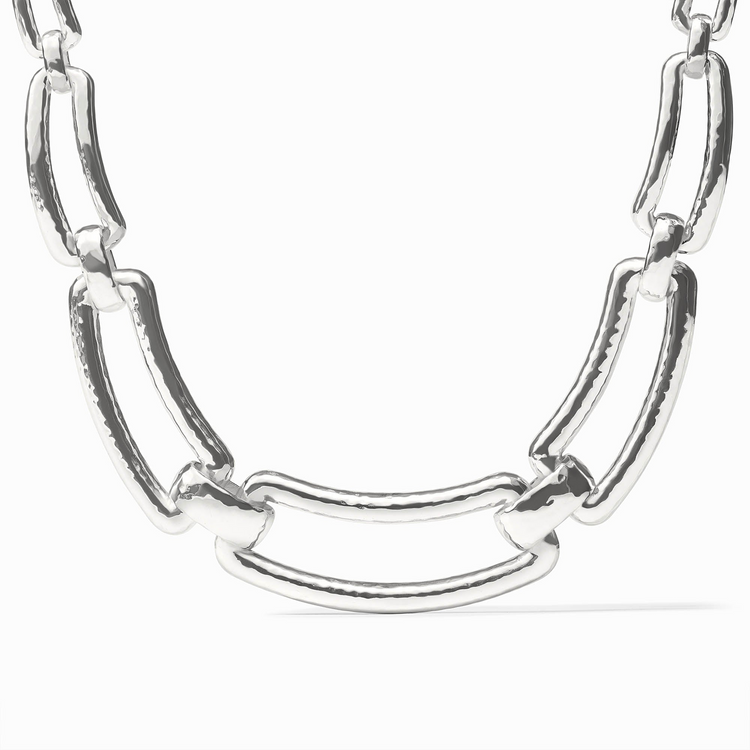 Sahara Collar Necklace in silver featuring large, hammered-texture rectangular links.