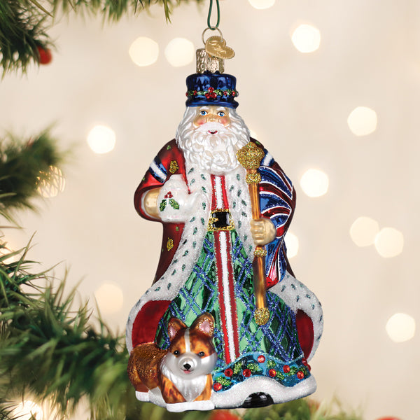 United Kingdom Santa ornament in royal red with holly crown