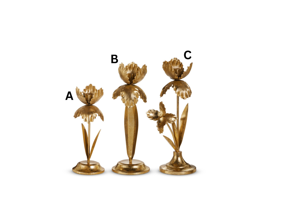 Gold Flowers On Candle Holder - Sold Individually