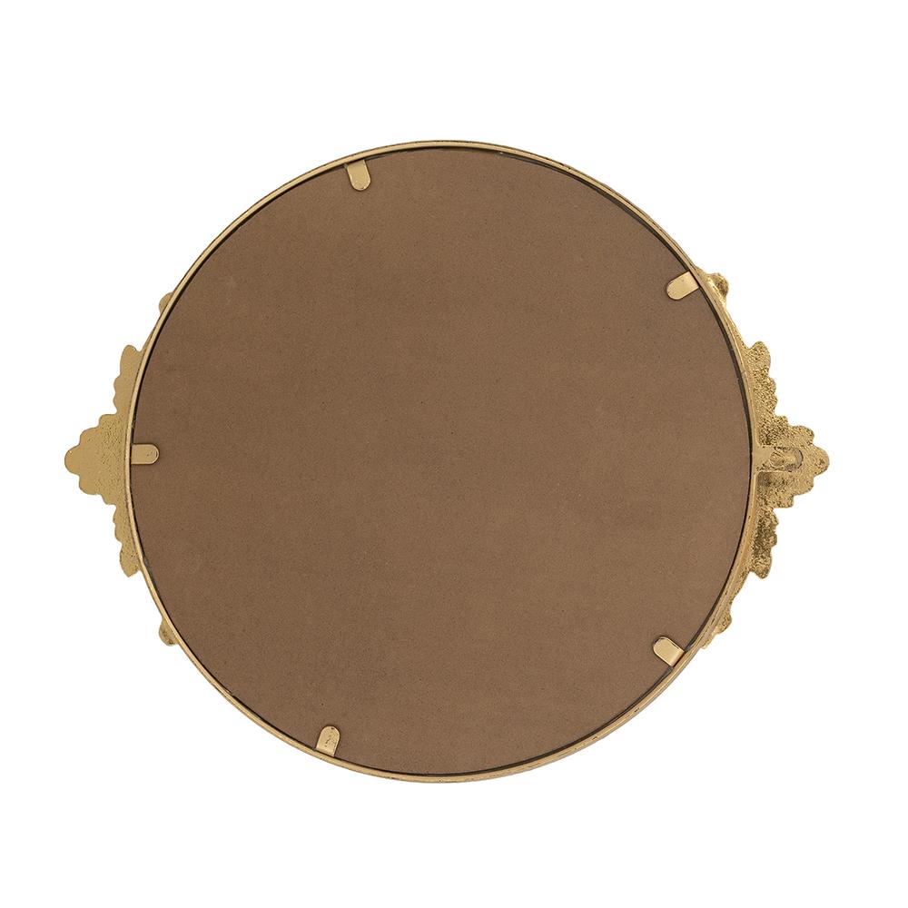 Gold iron frame mirror tray with intricate floral cutout patterns