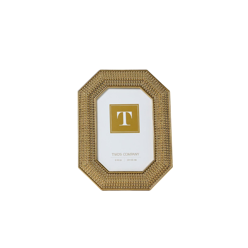 Octagonal gold beaded photo frame with a white insert and gold 'T' logo.
