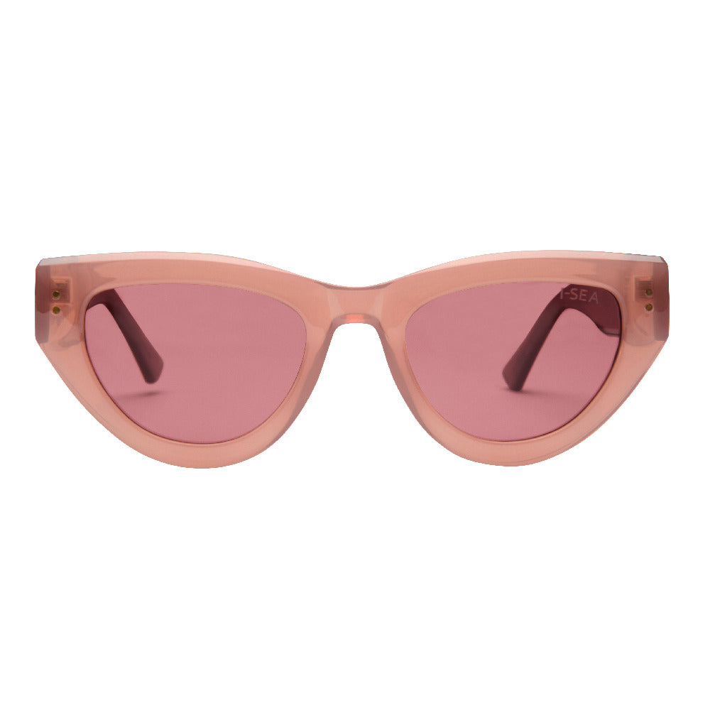 Lola sunglasses in dusty rose frame with plum polarized lenses